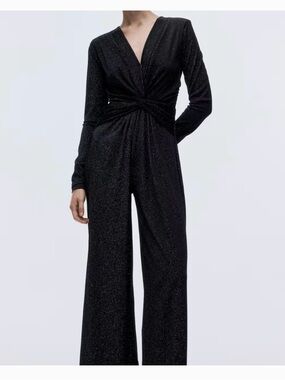 Black Sparkle Twist-Front H&M Jumpsuit NWT Stretchy, Maternity, Size Large